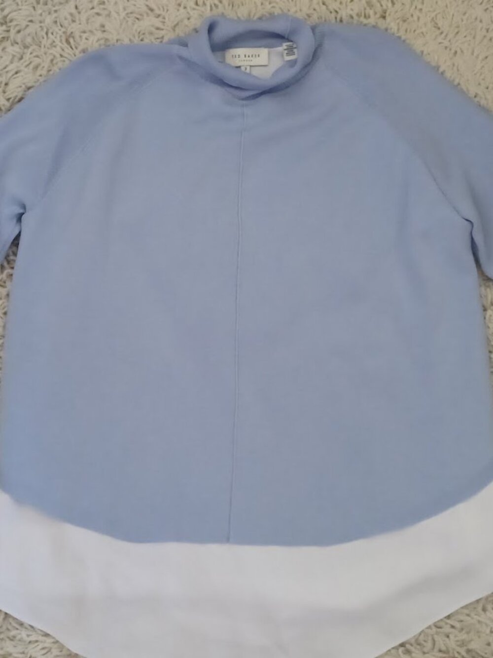 Ted Baker London Popilia Mock Neck Layered Knit Sweater Blue White Size 2 - Med